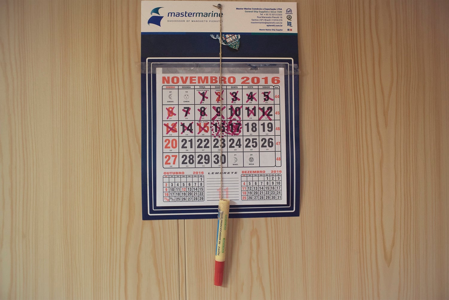 Crossed out dates on a wall calendar